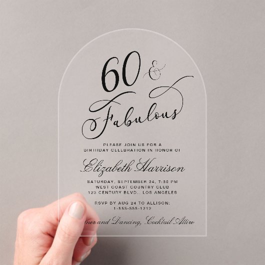 Elegant 60th Birthday Party Acryl Uitnodigingen (Insitu (Draagbaar))