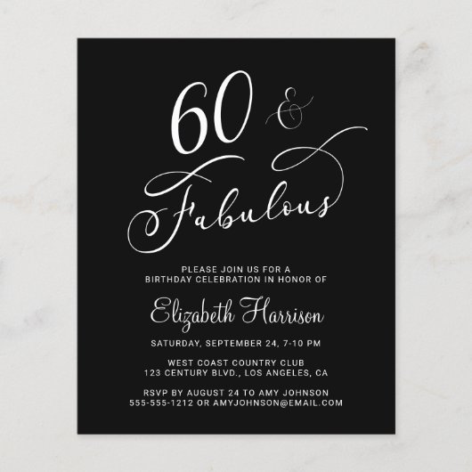 Elegant 60th Birthday Party Budget Invitation (Voorkant)