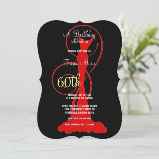 Elegant 60th Birthday Party Formal Red Dress Kaart (Staand voorkant)