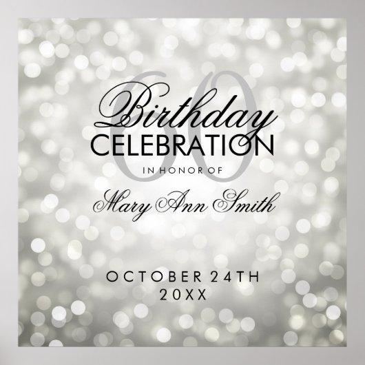 Elegant 60th Birthday Party Glitter Lights Silver Poster (Voorkant)