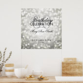Elegant 60th Birthday Party Glitter Lights Silver Poster (Keuken)