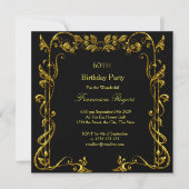 Elegant 60th Birthday Party Gold Black Uitnodiging (Voorkant)