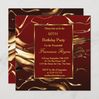 Elegant 60th Birthday Party Gold Burgundy Kaart