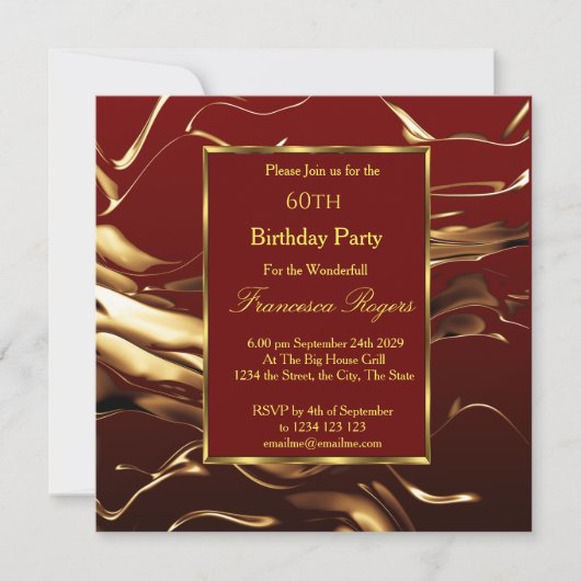 Elegant 60th Birthday Party Gold Burgundy Kaart (Voorkant)