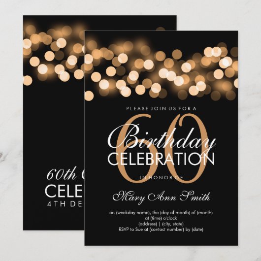 Elegant 60th Birthday Party Gold Hollywood Glam Kaart (Voorkant / Achterkant)