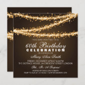 Elegant 60th Birthday Party Gold String Lights Kaart (Voorkant / Achterkant)