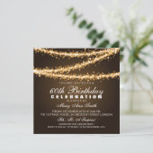 Elegant 60th Birthday Party Gold String Lights Kaart (Staand voorkant)