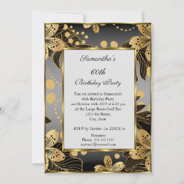 Elegant 60th Birthday Party Invitation Gold Grey Kaart