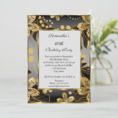 Elegant 60th Birthday Party Invitation Gold Grey Kaart (Staand voorkant)