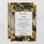 Elegant 60th Birthday Party Invitation Gold Grey Kaart (Voorkant / Achterkant)