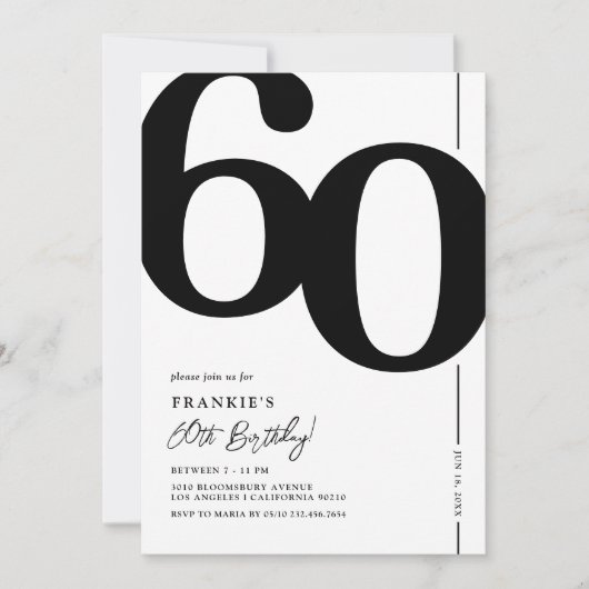 Elegant 60th Birthday Party Invitation Kaart (Voorkant)