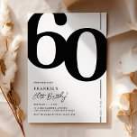 Elegant 60th Birthday Party Invitation Kaart<br><div class="desc">Klassieke zwarte en witte 60e verjaardagsfeestuitnodigingen met het nummer '60' in een grote gedurfde serif doopvont,  en een moderne sjabloon die gemakkelijk te personaliseren is.</div>