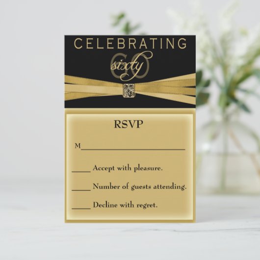 Elegant 60th Birthday Party Invitations RSVP-kaart RSVP Kaartje (Staand voorkant)