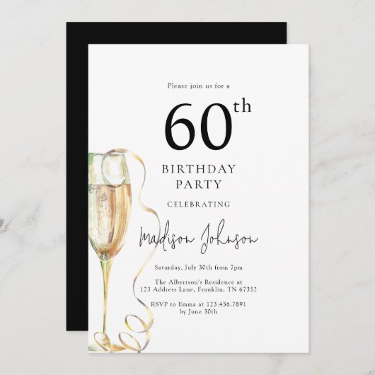 Elegant 60th Birthday Party Kaart (Voorkant / Achterkant)