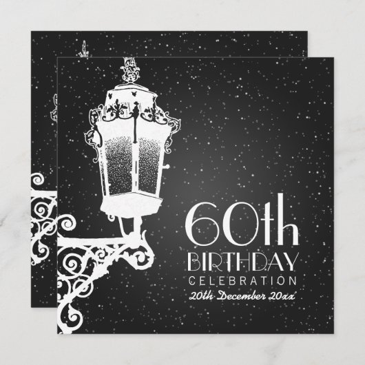 Elegant 60th Birthday Party Lamp Black Kaart (Voorkant / Achterkant)
