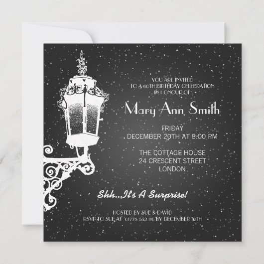 Elegant 60th Birthday Party Lamp Black Kaart (Achterkant)