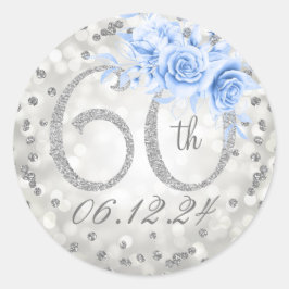 Elegant 60th Birthday Party Lights Silver Blue Ronde Sticker