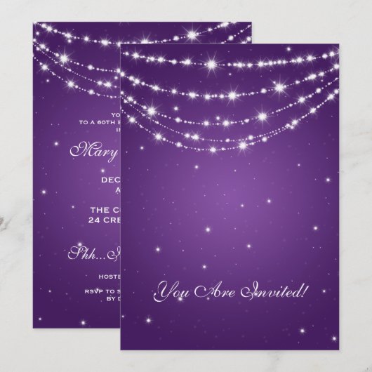 Elegant 60th Birthday Party Paars mousserende kete Kaart (Voorkant / Achterkant)