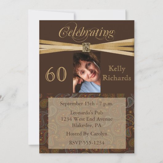 Elegant 60th Birthday Party Photo Invitations Kaart (Voorkant)
