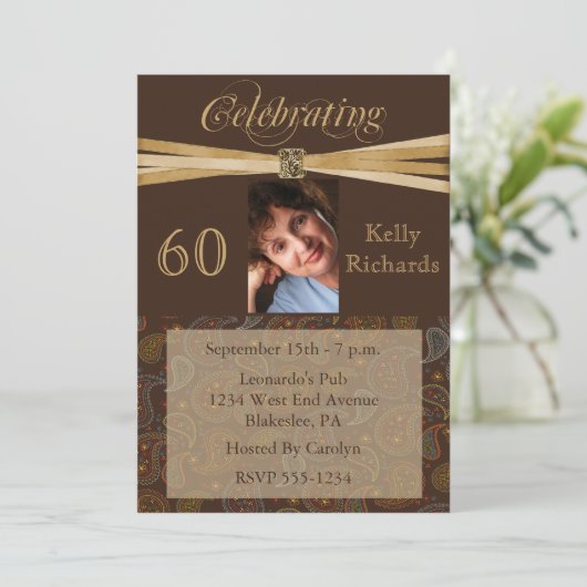 Elegant 60th Birthday Party Photo Invitations Kaart (Staand voorkant)