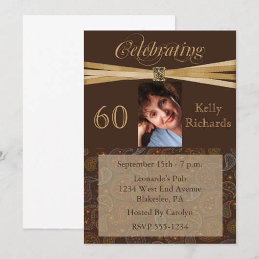 Elegant 60th Birthday Party Photo Invitations Kaart (Voorkant / Achterkant)