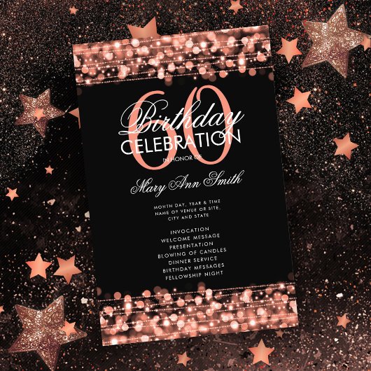 Elegant 60th Birthday Party Program Roos Gold Menu