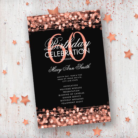 Elegant 60th Birthday Party Program Roos Gold Menu