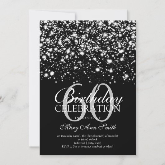 Elegant 60th Birthday Party Silver Midnight Glam Kaart (Voorkant)
