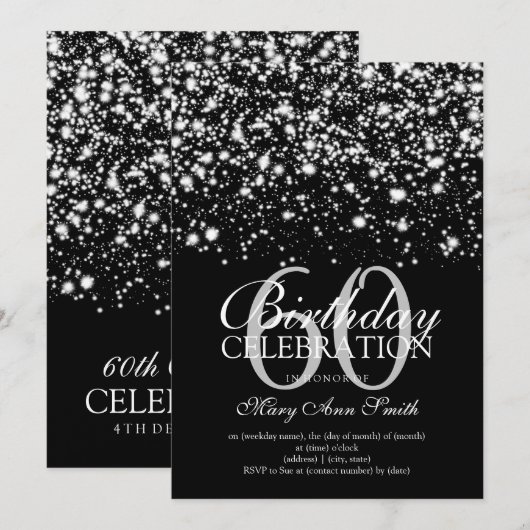 Elegant 60th Birthday Party Silver Midnight Glam Kaart (Voorkant / Achterkant)