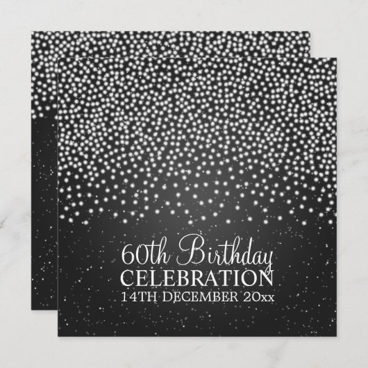 Elegant 60th Birthday Party Simple Sparkle Black Kaart (Voorkant / Achterkant)