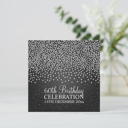 Elegant 60th Birthday Party Simple Sparkle Black Kaart (Staand voorkant)