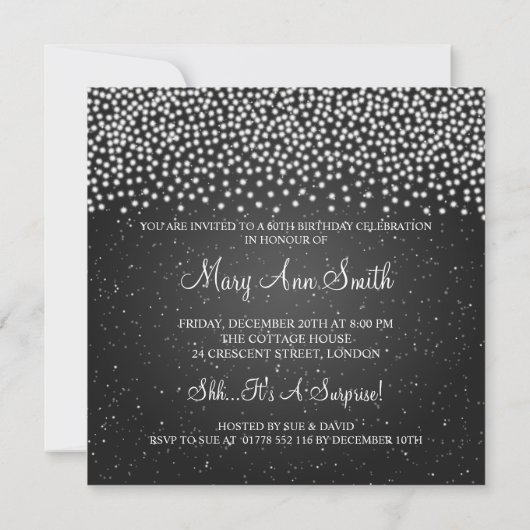 Elegant 60th Birthday Party Simple Sparkle Black Kaart (Achterkant)