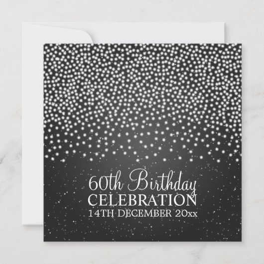 Elegant 60th Birthday Party Simple Sparkle Black Kaart (Voorkant)