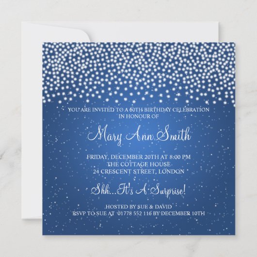 Elegant 60th Birthday Party Simple Sparkle Blue Kaart (Achterkant)