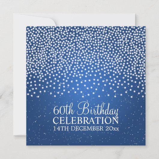 Elegant 60th Birthday Party Simple Sparkle Blue Kaart (Voorkant)