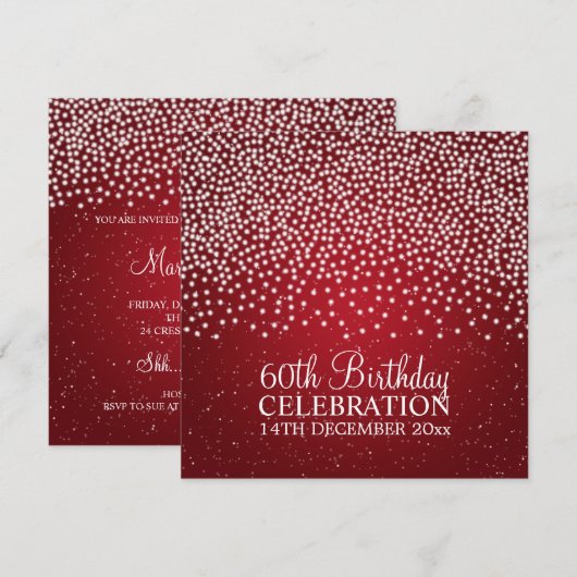 Elegant 60th Birthday Party Simple Sparkle Red Kaart (Voorkant / Achterkant)