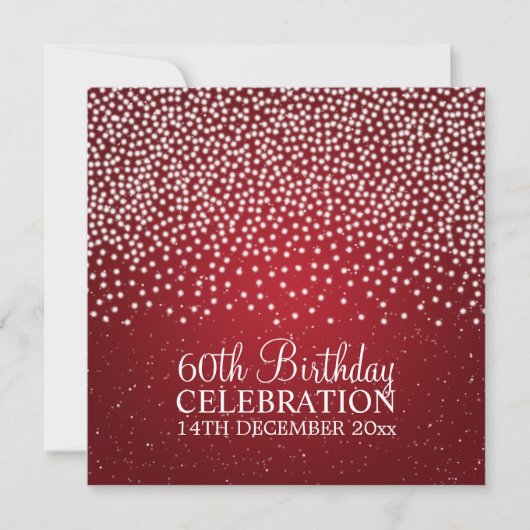 Elegant 60th Birthday Party Simple Sparkle Red Kaart (Voorkant)
