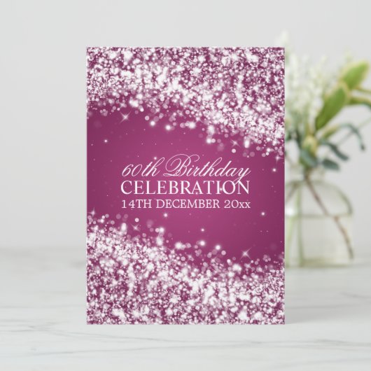 Elegant 60th Birthday Party Sparging Wave Berry Kaart (Staand voorkant)