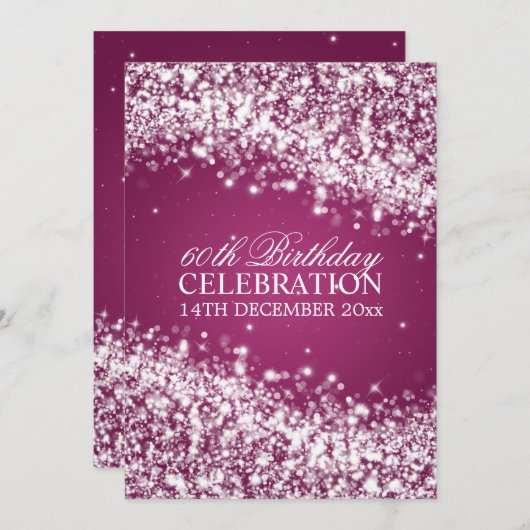 Elegant 60th Birthday Party Sparging Wave Berry Kaart (Voorkant / Achterkant)