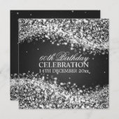 Elegant 60th Birthday Party Sparging Wave Black Kaart (Voorkant / Achterkant)