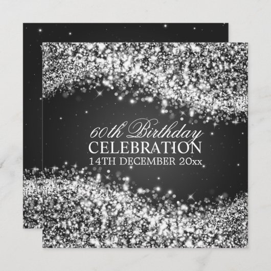 Elegant 60th Birthday Party Sparging Wave Black Kaart (Voorkant / Achterkant)