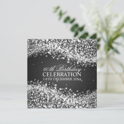 Elegant 60th Birthday Party Sparging Wave Black Kaart (Staand voorkant)