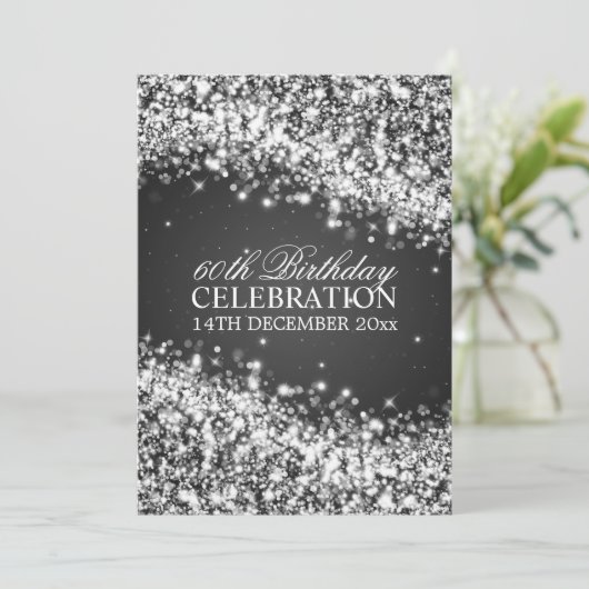 Elegant 60th Birthday Party Sparging Wave Black Kaart (Staand voorkant)