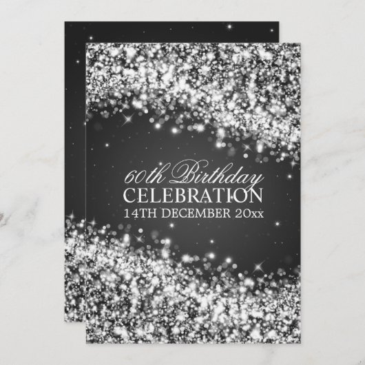 Elegant 60th Birthday Party Sparging Wave Black Kaart (Voorkant / Achterkant)