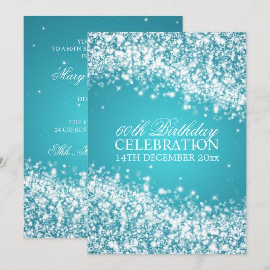 Elegant 60th Birthday Party Sparging Wave Blue Kaart (Voorkant / Achterkant)