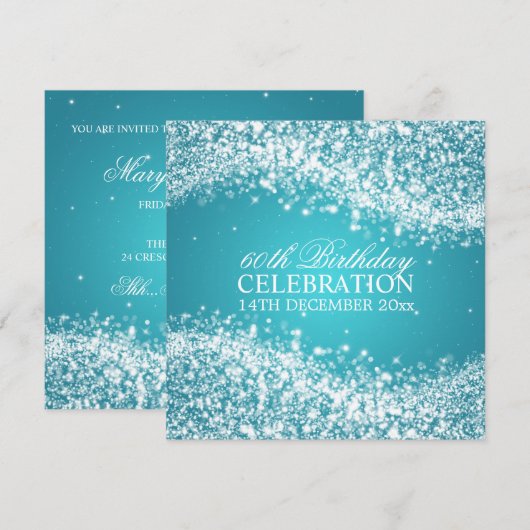 Elegant 60th Birthday Party Sparging Wave Blue Kaart (Voorkant / Achterkant)