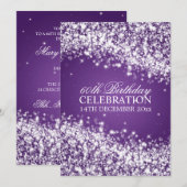 Elegant 60th Birthday Party Sparging Wave Paars Kaart (Voorkant / Achterkant)