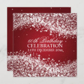 Elegant 60th Birthday Party Sparging Wave Red Kaart (Voorkant / Achterkant)