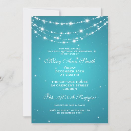 Elegant 60th Birthday Party Sparking Chain Blue Kaart (Achterkant)