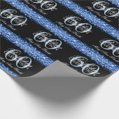 Elegant 60th Birthday Party Sparkles Blue Cadeaupapier (Hoek)